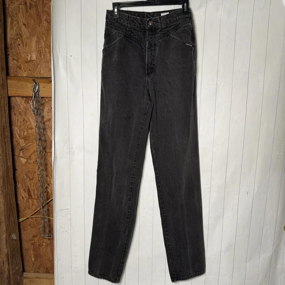 VTG 90s Rocky Mountain Rockies Black Denim Jeans High Waisted Bareback 9/10 XL - Picture 1 of 6